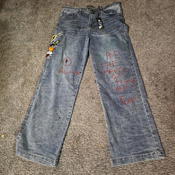 Ed Hardy Blue Jeans with Colorful Graphics - Picture 2 of 5